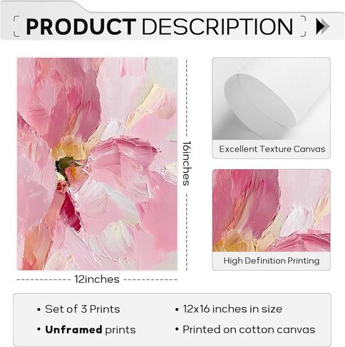 مجردة الأزهار جدار الفن الوردي زهرة قماش صور ديكور الحائط الحديثة أحمر الخدود الباستيل الوردي يطبع الفاوانيا اللوحة الحد الأدنى ملصق العمل الفني النباتي لغرفة النوم غرفة المعيشة 12x16 بوصة مجموعة غير مؤطرة من 3 in Kuwait