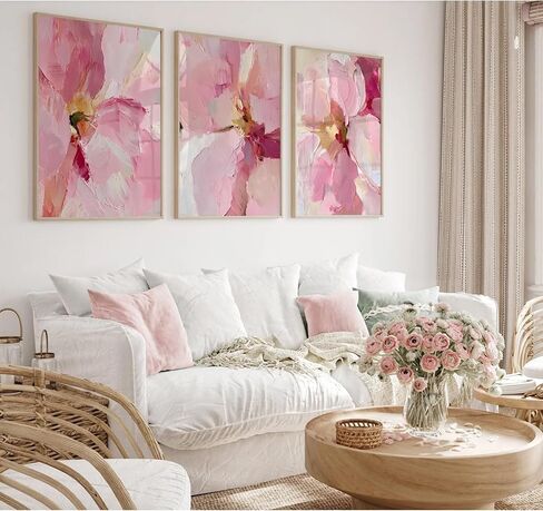 مجردة الأزهار جدار الفن الوردي زهرة قماش صور ديكور الحائط الحديثة أحمر الخدود الباستيل الوردي يطبع الفاوانيا اللوحة الحد الأدنى ملصق العمل الفني النباتي لغرفة النوم غرفة المعيشة 12x16 بوصة مجموعة غير مؤطرة من 3 in Kuwait