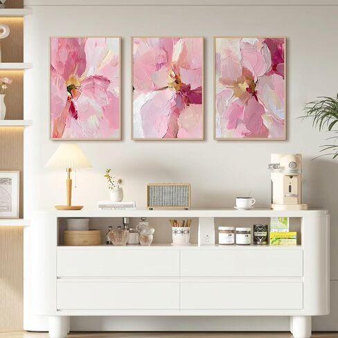 مجردة الأزهار جدار الفن الوردي زهرة قماش صور ديكور الحائط الحديثة أحمر الخدود الباستيل الوردي يطبع الفاوانيا اللوحة الحد الأدنى ملصق العمل الفني النباتي لغرفة النوم غرفة المعيشة 12x16 بوصة مجموعة غير مؤطرة من 3 in Kuwait