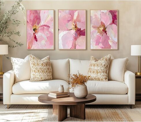 مجردة الأزهار جدار الفن الوردي زهرة قماش صور ديكور الحائط الحديثة أحمر الخدود الباستيل الوردي يطبع الفاوانيا اللوحة الحد الأدنى ملصق العمل الفني النباتي لغرفة النوم غرفة المعيشة 12x16 بوصة مجموعة غير مؤطرة من 3 in Kuwait