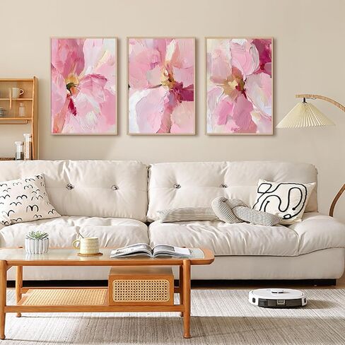 مجردة الأزهار جدار الفن الوردي زهرة قماش صور ديكور الحائط الحديثة أحمر الخدود الباستيل الوردي يطبع الفاوانيا اللوحة الحد الأدنى ملصق العمل الفني النباتي لغرفة النوم غرفة المعيشة 12x16 بوصة مجموعة غير مؤطرة من 3 in Kuwait