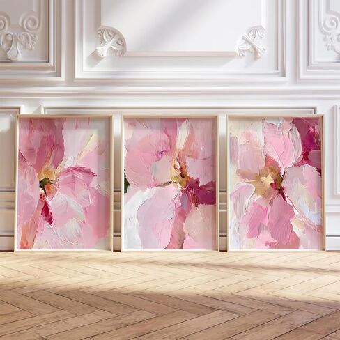 مجردة الأزهار جدار الفن الوردي زهرة قماش صور ديكور الحائط الحديثة أحمر الخدود الباستيل الوردي يطبع الفاوانيا اللوحة الحد الأدنى ملصق العمل الفني النباتي لغرفة النوم غرفة المعيشة 12x16 بوصة مجموعة غير مؤطرة من 3 in Kuwait