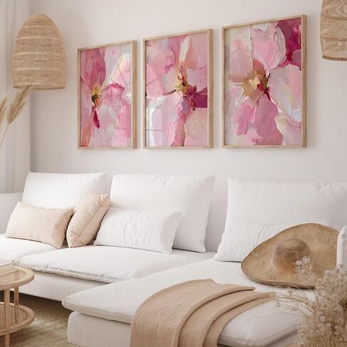 مجردة الأزهار جدار الفن الوردي زهرة قماش صور ديكور الحائط الحديثة أحمر الخدود الباستيل الوردي يطبع الفاوانيا اللوحة الحد الأدنى ملصق العمل الفني النباتي لغرفة النوم غرفة المعيشة 12x16 بوصة مجموعة غير مؤطرة من 3 in Kuwait