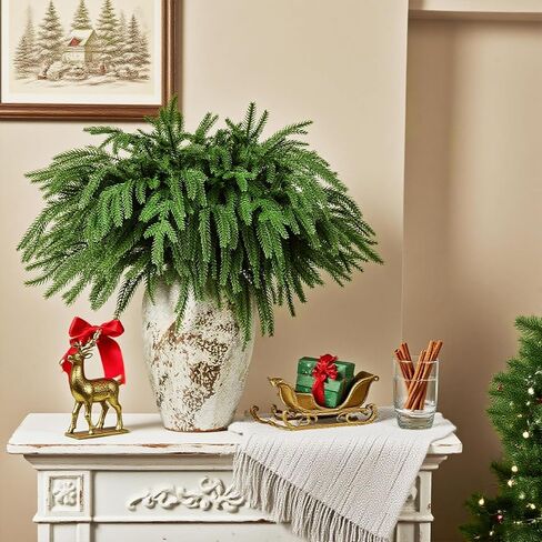 UOROMI 12 Pcs 18 Inch Real Touch Norfolk Pine Stems, Artificial Christmas Green Plants Branch Faux Greenery Stem Pine Branches Picks for Vase DIY Crafts Garland Wreath Home Decoration in Saudi Arabia
