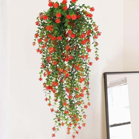 76cm Artificial Eucalyptus Flower Rattan Green Fake Plant Lvy DIY for Indoor Outdoor Wall House Weddings Patios Porches Decor,Red in Saudi Arabia