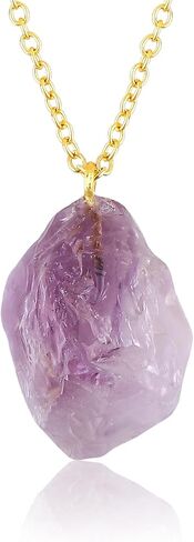 GEMSYMPHONY Raw Gemstone Necklace – Natural Crystal Pendant on 18K Gold Plated Chain – 15-25mm Chunky Gemstone – Healing Jewelry for Women – Boho Gift for Her – Adjustable Chain in Saudi Arabia