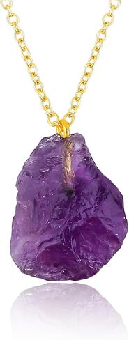 GEMSYMPHONY Raw Gemstone Necklace – Natural Crystal Pendant on 18K Gold Plated Chain – 15-25mm Chunky Gemstone – Healing Jewelry for Women – Boho Gift for Her – Adjustable Chain in Saudi Arabia