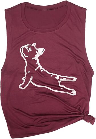 DOGA Frenchie Women's Workout Muscle Tee - Sleeveless Yoga Gym Top, Funny French Bulldog Shirt, Comfortable Workout Tank Top in Saudi Arabia