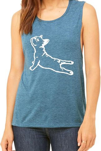 DOGA Frenchie Women's Workout Muscle Tee - Sleeveless Yoga Gym Top, Funny French Bulldog Shirt, Comfortable Workout Tank Top in Saudi Arabia