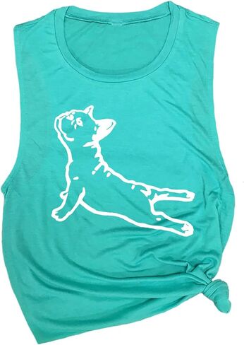DOGA Frenchie Women's Workout Muscle Tee - Sleeveless Yoga Gym Top, Funny French Bulldog Shirt, Comfortable Workout Tank Top in Saudi Arabia