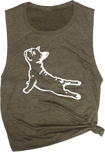 DOGA Frenchie Women's Workout Muscle Tee - Sleeveless Yoga Gym Top, Funny French Bulldog Shirt, Comfortable Workout Tank Top in Saudi Arabia