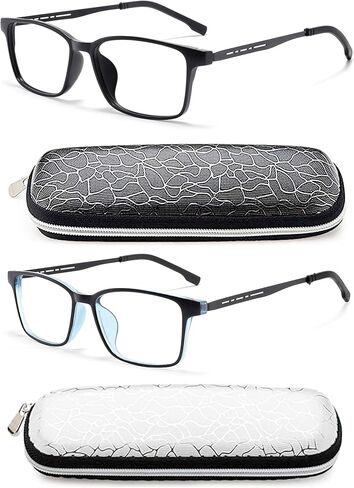 نظارات قراءة من التيتانيوم خفيفة الوزن TR90 من AJYADO للرجال والنساء - إطار مربع مضاد للضوء الأزرق (قطعتان باللون الأسود والأزرق) in Kuwait