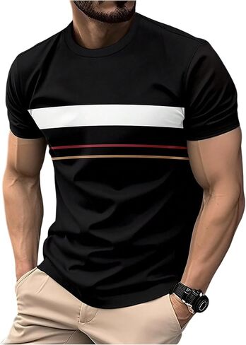 RoseSeek Men's Striped Color Block Tee Tops Crewneck Short Sleeve Summer T Shirts in Saudi Arabia