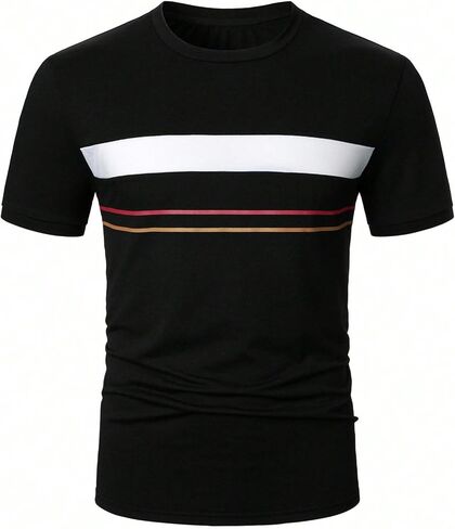 RoseSeek Men's Striped Color Block Tee Tops Crewneck Short Sleeve Summer T Shirts in Saudi Arabia