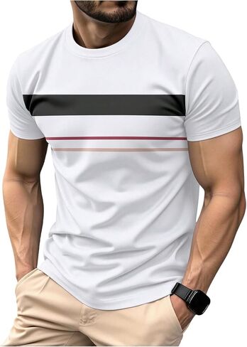 RoseSeek Men's Striped Color Block Tee Tops Crewneck Short Sleeve Summer T Shirts in Saudi Arabia