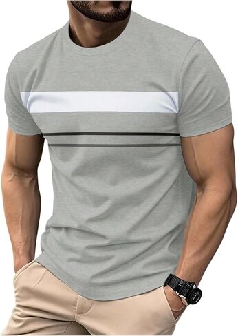 RoseSeek Men's Striped Color Block Tee Tops Crewneck Short Sleeve Summer T Shirts in Saudi Arabia