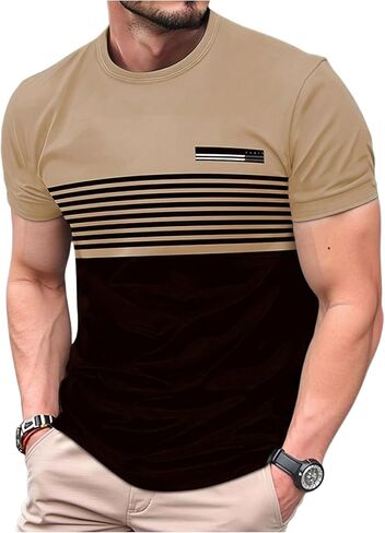 RoseSeek Men's Striped Color Block Tee Tops Crewneck Short Sleeve Summer T Shirts in Saudi Arabia