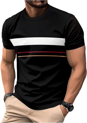 RoseSeek Men's Striped Color Block Tee Tops Crewneck Short Sleeve Summer T Shirts in Saudi Arabia