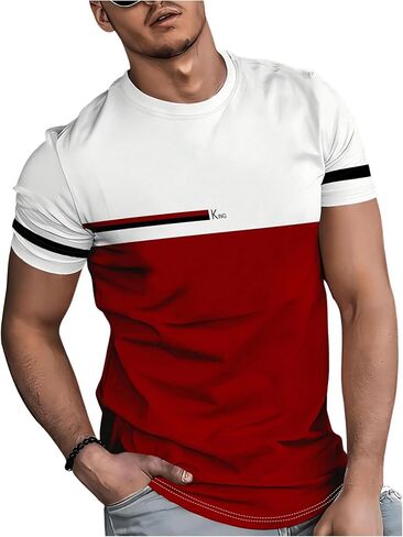 RoseSeek Men's Striped Color Block Tee Tops Crewneck Short Sleeve Summer T Shirts in Saudi Arabia