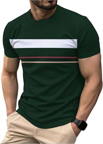 RoseSeek Men's Striped Color Block Tee Tops Crewneck Short Sleeve Summer T Shirts in Saudi Arabia