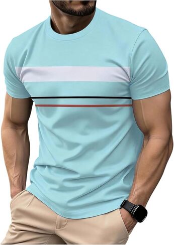 RoseSeek Men's Striped Color Block Tee Tops Crewneck Short Sleeve Summer T Shirts in Saudi Arabia