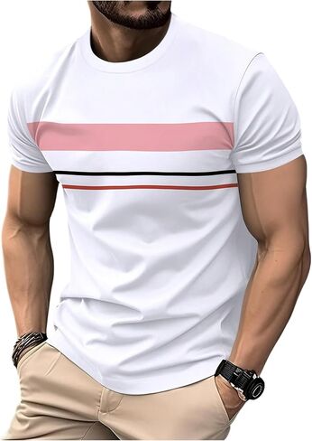 RoseSeek Men's Striped Color Block Tee Tops Crewneck Short Sleeve Summer T Shirts in Saudi Arabia