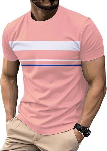RoseSeek Men's Striped Color Block Tee Tops Crewneck Short Sleeve Summer T Shirts in Saudi Arabia