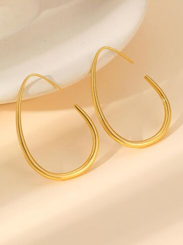 1Pair Gold Tone Hoop Earrings, Open Oval Design, Fashion Jewelry for Women, Trendy Accessories for Casual Wear, Stylish Earring for Everyday Use (Golden) in Saudi Arabia
