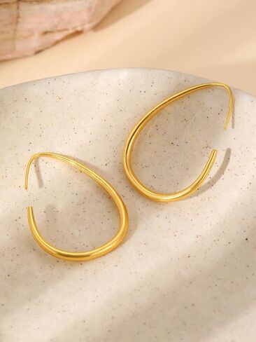 1Pair Gold Tone Hoop Earrings, Open Oval Design, Fashion Jewelry for Women, Trendy Accessories for Casual Wear, Stylish Earring for Everyday Use (Golden) in Saudi Arabia