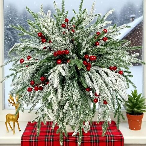 5Pcs Artificial Pine Branches for Crafts, Christmas Faux Cedar Stems Fake Greenery Cedar Pine Picks for Xmas Tree Wreaths Garlands DIY Accessories Home Decor (37cm) in Saudi Arabia