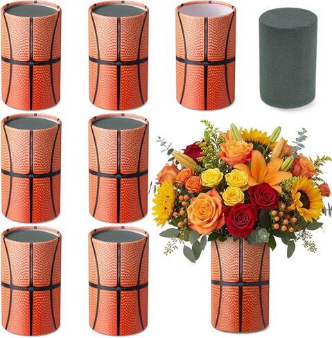 6 Set 5 Inch Baseball Table Centerpiece Sports Round Flower Box with Paper Removable Foam Vase for Artificial Flowers Baseball Utensil Holder Kitchen Home Party Decorations in Saudi Arabia