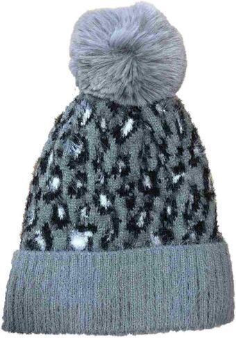 Womens Silky Soft Gray & Black Leopard Print Beanie Hat Knit Stocking Cap in Saudi Arabia