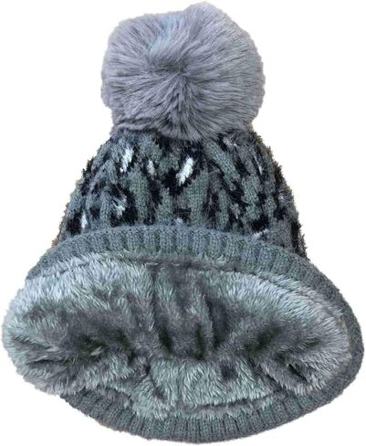 Womens Silky Soft Gray & Black Leopard Print Beanie Hat Knit Stocking Cap in Saudi Arabia