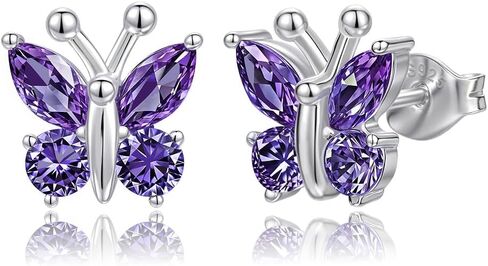Butterfly Earrings for Women: 925 Sterling Silver Birthstone Earrings Stud Dainty Cute Stuff Jewelry Gifts for Daughter Friend Birthday Graduation Christmas Prom in Saudi Arabia