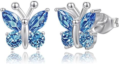Butterfly Earrings for Women: 925 Sterling Silver Birthstone Earrings Stud Dainty Cute Stuff Jewelry Gifts for Daughter Friend Birthday Graduation Christmas Prom in Saudi Arabia