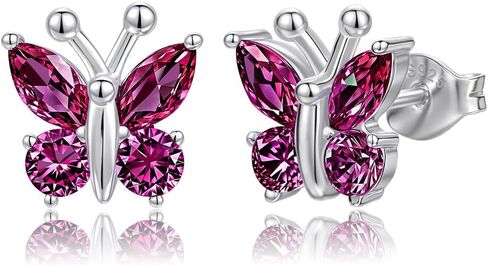 Butterfly Earrings for Women: 925 Sterling Silver Birthstone Earrings Stud Dainty Cute Stuff Jewelry Gifts for Daughter Friend Birthday Graduation Christmas Prom in Saudi Arabia