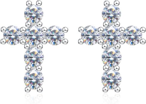 925 Sterling Silver Moissanite Cross Stud Earring For Women Sterling Silver Christian Catholic Gifts Religious Gifts Stud Earrings Jewelry for Women in Saudi Arabia