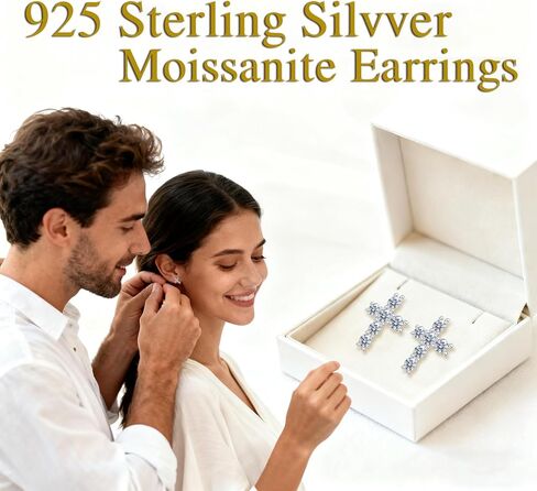 925 Sterling Silver Moissanite Cross Stud Earring For Women Sterling Silver Christian Catholic Gifts Religious Gifts Stud Earrings Jewelry for Women in Saudi Arabia