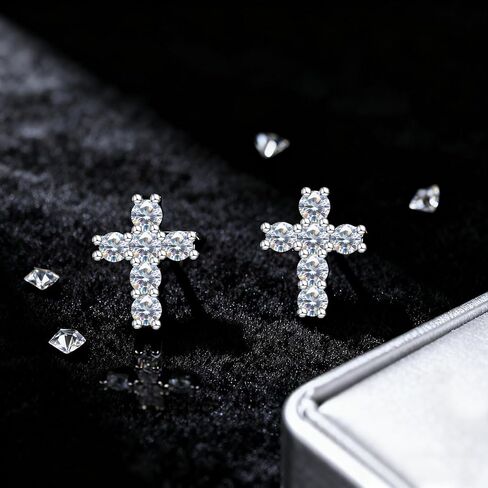 925 Sterling Silver Moissanite Cross Stud Earring For Women Sterling Silver Christian Catholic Gifts Religious Gifts Stud Earrings Jewelry for Women in Saudi Arabia