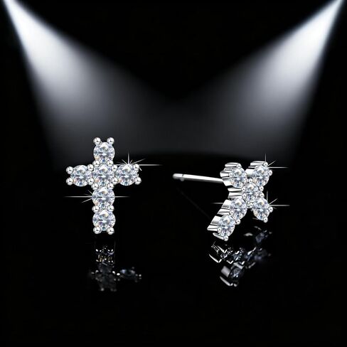 925 Sterling Silver Moissanite Cross Stud Earring For Women Sterling Silver Christian Catholic Gifts Religious Gifts Stud Earrings Jewelry for Women in Saudi Arabia