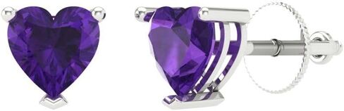 أقراط مرصعة بالجمشت الطبيعي من الذهب الأبيض عيار 18 قيراطًا - ظهر لولبي (1 قيراط، 5 مم) in Kuwait