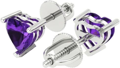 أقراط مرصعة بالجمشت الطبيعي من الذهب الأبيض عيار 18 قيراطًا - ظهر لولبي (1 قيراط، 5 مم) in Kuwait