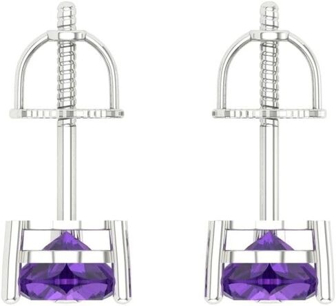 أقراط مرصعة بالجمشت الطبيعي من الذهب الأبيض عيار 18 قيراطًا - ظهر لولبي (1 قيراط، 5 مم) in Kuwait