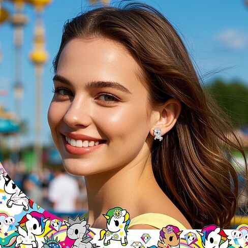 Tokidoki Unicorno 14K مطلية بالذهب قلادة سوار حلق مجوهرات مرخصة رسميًا إكسسوارات عصرية مكعب زركونيا قلادة سوار حلق هدية للنساء in Kuwait