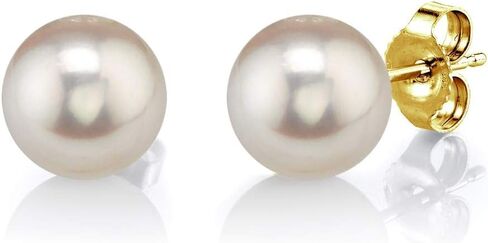 THE PEARL SOURCE 14K Gold 6.5-7.0mm Round White Freshwater Cultured Pearl Stud Earrings for Women in Saudi Arabia