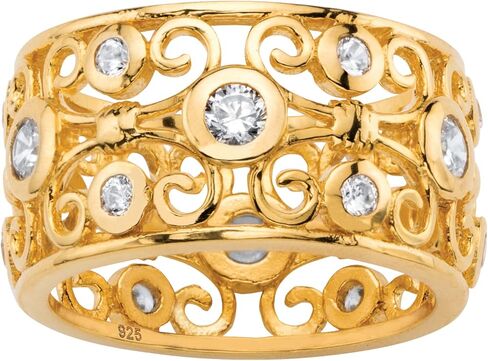 18K Yellow Gold Plated Sterling Silver Round Cubic Zirconia Scrioll Ring in Saudi Arabia
