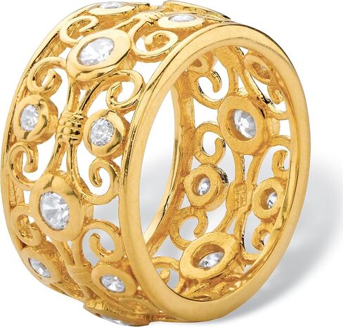 18K Yellow Gold Plated Sterling Silver Round Cubic Zirconia Scrioll Ring in Saudi Arabia