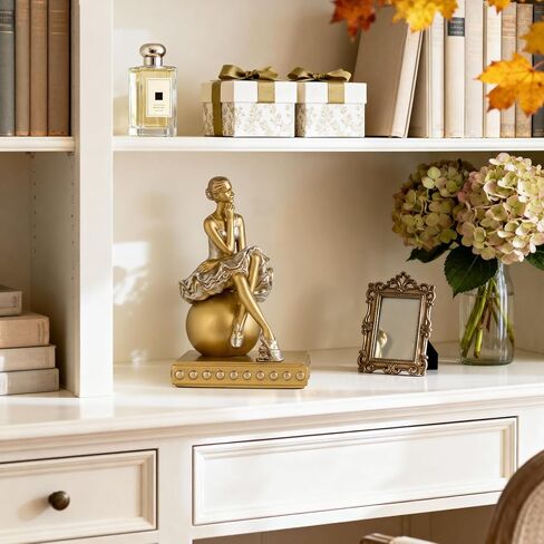 MXARLTR Ballerina Figurines, Seated Ballerina Dancer Statues Resin Sculpture Home Decor, Ballet Dance Girl Ornament for Shelves Home Office Decor (Gold) in Saudi Arabia