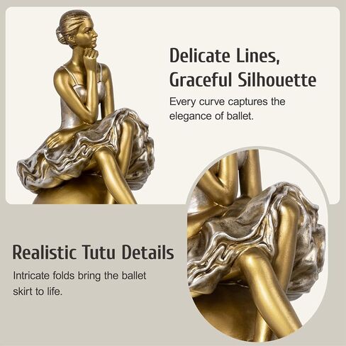 MXARLTR Ballerina Figurines, Seated Ballerina Dancer Statues Resin Sculpture Home Decor, Ballet Dance Girl Ornament for Shelves Home Office Decor (Gold) in Saudi Arabia