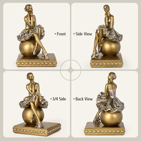 MXARLTR Ballerina Figurines, Seated Ballerina Dancer Statues Resin Sculpture Home Decor, Ballet Dance Girl Ornament for Shelves Home Office Decor (Gold) in Saudi Arabia